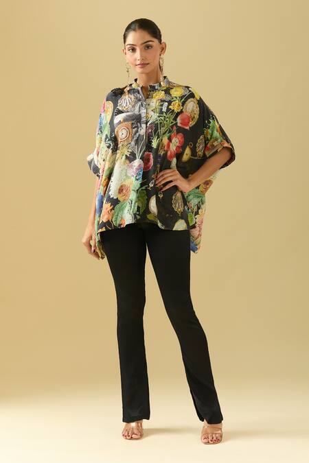 Pankaj & Nidhi Black Polyester Sequins Bandeau Neck Asymmetric Embellished Top at Aza Fashions Pankaj & Nidhi_Black Polyester Sequins Bandeau Neck Asymmetric Embellished Top _at_Aza_Fashions