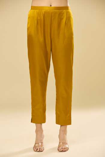 Buy Prisho Yellow Silk Embroidery Round Neck Gota Mustard Kaftan And Pant Set Online at Aza Fashions Buy_Prisho_Yellow Silk Embroidery Round Neck Gota Mustard Kaftan And Pant Set _Online_at_Aza_Fashions