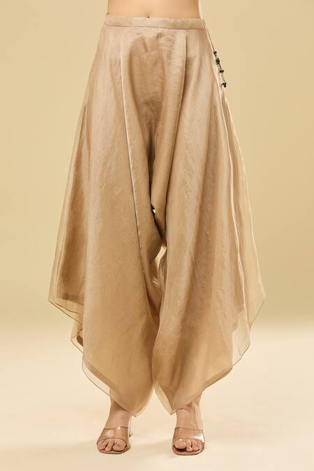 Prisho Beige Cotton Floral Embroidered Cape Set With Draped Pant Online at Aza Fashions Prisho_Beige Cotton Floral Embroidered Cape Set With Draped Pant _Online_at_Aza_Fashions