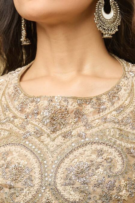 Buy Prisho Beige Cotton Floral Embroidered Cape Set With Draped Pant Online at Aza Fashions Buy_Prisho_Beige Cotton Floral Embroidered Cape Set With Draped Pant _Online_at_Aza_Fashions