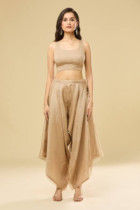 Buy Prisho Beige Cotton Floral Embroidered Cape Set With Draped Pant Buy_Prisho_Beige Cotton Floral Embroidered Cape Set With Draped Pant