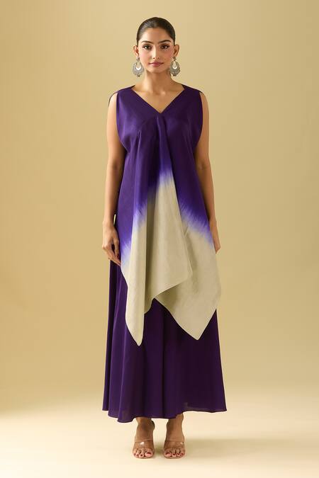 Buy Prisho Purple Cotton Pearls, Sequins, Beads V-neck Floral Embroidered Cape And Pant Set Buy_Prisho_Purple Cotton Pearls, Sequins, Beads V-neck Floral Embroidered Cape And Pant Set