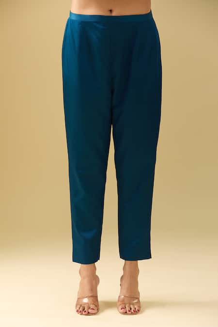 Buy_Prisho_Blue Cotton Pearls, Gota Patti Round Neck Floral Vine Embroidered Kaftan Set _Online_at_Aza_Fashions