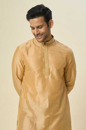 Arihant Rai Sinha Gold Polyester, Silk, Chanderi Embroidery Placket Kurta Set Online at Aza Fashions Arihant Rai Sinha_Gold Polyester, Silk, Chanderi Embroidery Placket Kurta Set _Online_at_Aza_Fashions