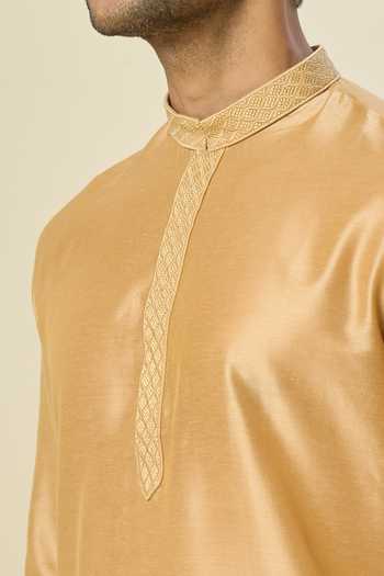 Buy Arihant Rai Sinha Gold Polyester, Silk, Chanderi Embroidery Placket Kurta Set Online at Aza Fashions Buy_Arihant Rai Sinha_Gold Polyester, Silk, Chanderi Embroidery Placket Kurta Set _Online_at_Aza_Fashions