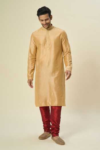 Arihant Rai Sinha Gold Polyester, Silk, Chanderi Embroidery Placket Kurta Set at Aza Fashions Arihant Rai Sinha_Gold Polyester, Silk, Chanderi Embroidery Placket Kurta Set _at_Aza_Fashions