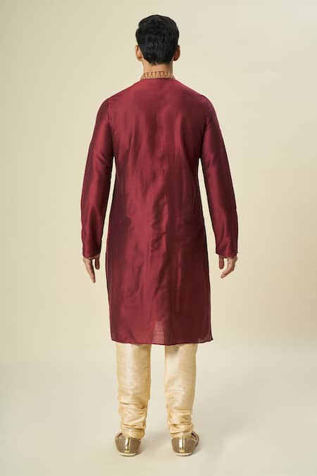 Arihant Rai Sinha Floral Embroidered Wine Kurta Set 