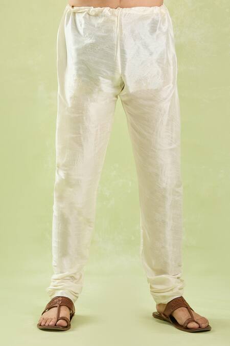 Buy_Arihant Rai Sinha_Cream Polyester, Chanderi Embroidery Plain Kurta Set With Churidar 