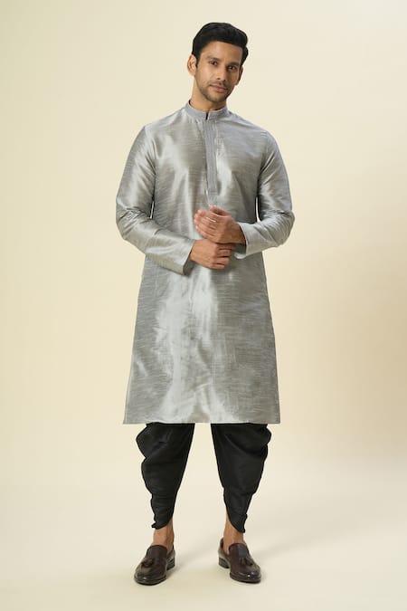 Buy_Arihant Rai Sinha_Gray Silk Embroidery Neck Kurta And Patiala Pant Set 