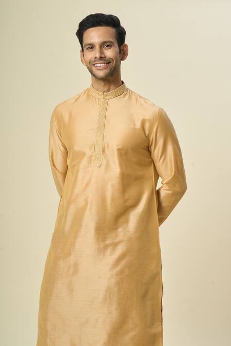 Buy_Arihant Rai Sinha_Beige Polyester, Silk Embroidery Bloom Wave Kurta Set _Online_at_Aza_Fashions