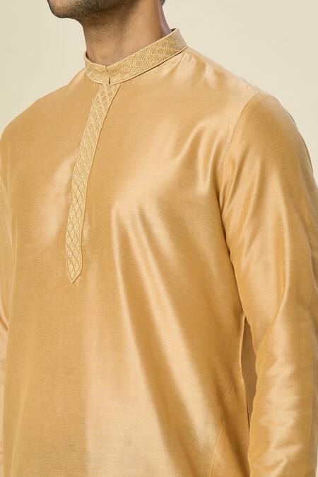 Shop_Arihant Rai Sinha_Beige Polyester, Silk Embroidery Bloom Wave Kurta Set _Online_at_Aza_Fashions