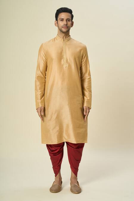Arihant Rai Sinha_Beige Polyester, Silk Embroidery Bloom Wave Kurta Set _at_Aza_Fashions