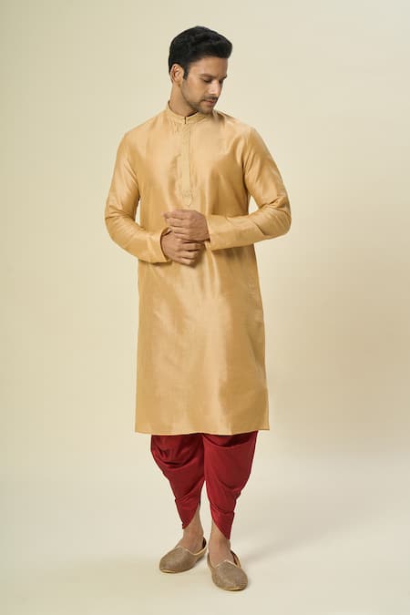 Buy_Arihant Rai Sinha_Beige Polyester, Silk Embroidery Bloom Wave Kurta Set 
