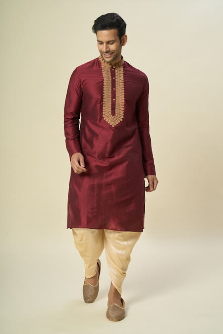 Buy_Arihant Rai Sinha_Wine Polyester Embroidery Bloom Kurta Set 