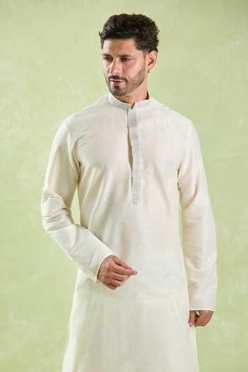 Arihant Rai Sinha_Cream Polyester, Silk Embroidery Thread Placket Kurta And Patiala Pant _at_Aza_Fashions