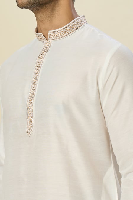 Shop_Arihant Rai Sinha_Cream Polyester, Silk Embroidery Jaali Kurta And Patiala Pant Set _Online_at_Aza_Fashions