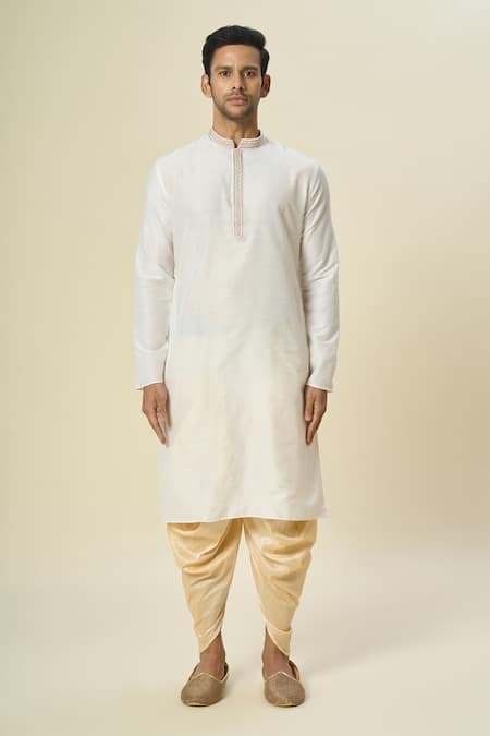 Arihant Rai Sinha_Cream Polyester, Silk Embroidery Jaali Kurta And Patiala Pant Set _at_Aza_Fashions