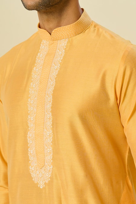 Shop_Arihant Rai Sinha_Yellow Polyester, Silk Embroidery Flora Vine Kurta And Patiala Pant _Online_at_Aza_Fashions
