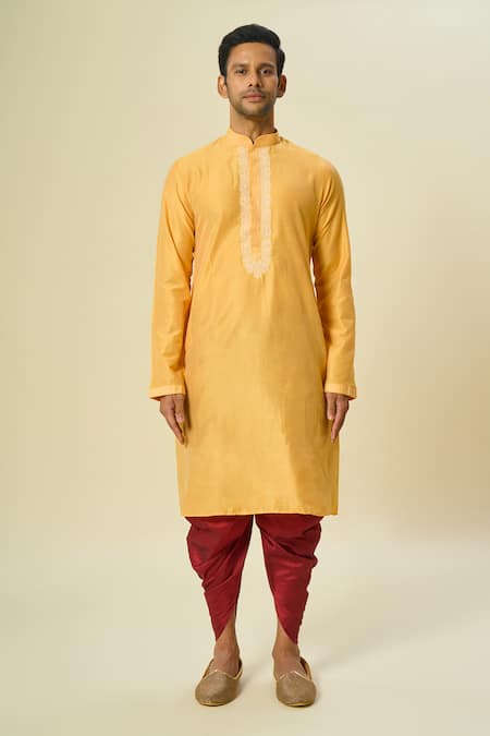 Arihant Rai Sinha_Yellow Polyester, Silk Embroidery Flora Vine Kurta And Patiala Pant _at_Aza_Fashions