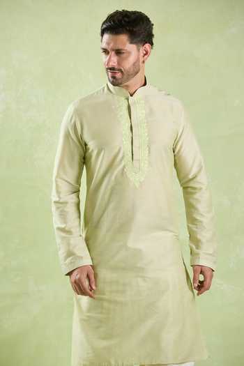 Arihant Rai Sinha Green Polyester, Silk Embroidery Placket Kurta And Patiala Pant Set at Aza Fashions Arihant Rai Sinha_Green Polyester, Silk Embroidery Placket Kurta And Patiala Pant Set _at_Aza_Fashions