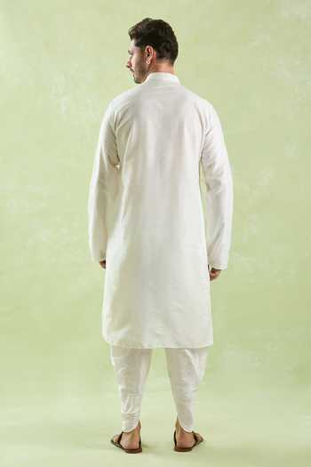 Shop Arihant Rai Sinha White Polyester, Silk Embroidery Placket Kurta And Patiala Pant at Aza Fashions Shop_Arihant Rai Sinha_White Polyester, Silk Embroidery Placket Kurta And Patiala Pant _at_Aza_Fashions
