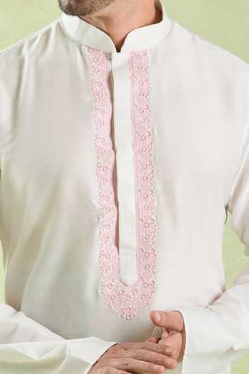 Buy Arihant Rai Sinha White Polyester, Silk Embroidery Placket Kurta And Patiala Pant Online at Aza Fashions Buy_Arihant Rai Sinha_White Polyester, Silk Embroidery Placket Kurta And Patiala Pant _Online_at_Aza_Fashions