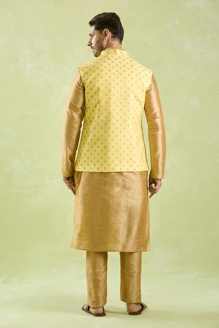 Arihant Rai Sinha Leaf Motif Yellow Bundi Kurta Set 