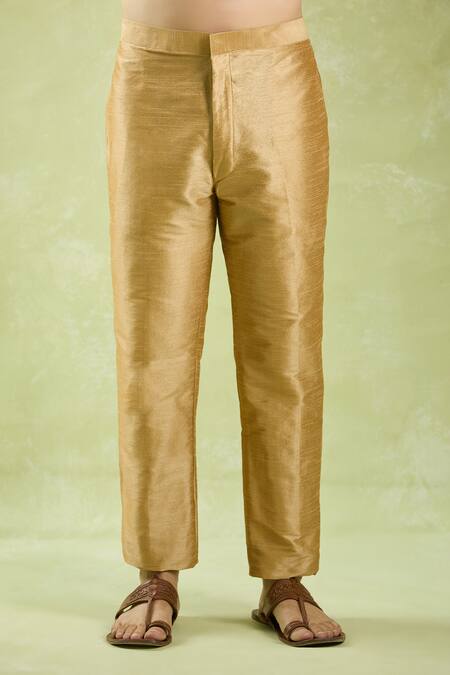 Buy_Arihant Rai Sinha_Yellow Brocade, Silk Embroidery Flower Motif Bundi And Kurta Set _Online_at_Aza_Fashions