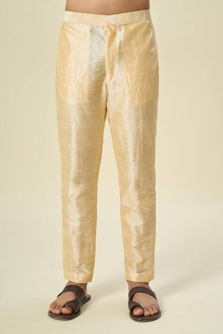 Buy Arihant Rai Sinha Pink Brocade, Silk Embroidery Leaf Motif Bundi With Solid Kurta Set Buy_Arihant Rai Sinha_Pink Brocade, Silk Embroidery Leaf Motif Bundi With Solid Kurta Set