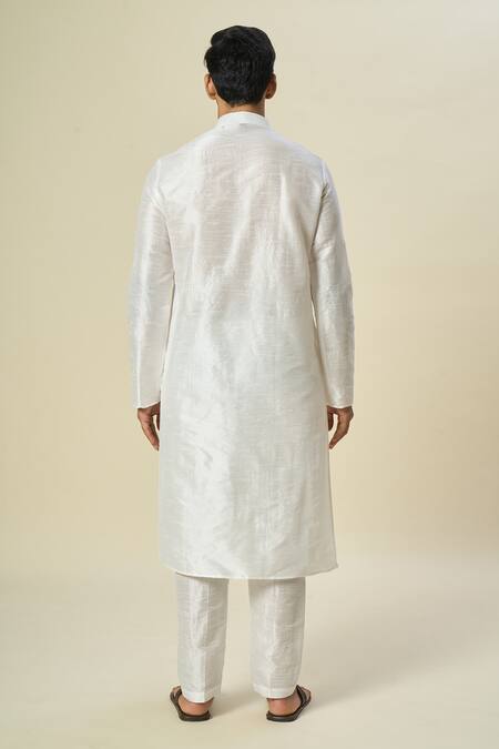 Shop_Arihant Rai Sinha_Yellow Brocade, Silk Embroidery Leaf Motif Bundi And Solid Kurta Set _Online_at_Aza_Fashions