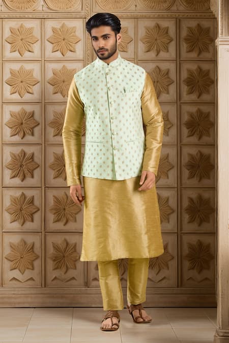 Arihant Rai Sinha Woven Leaf Motif Bundi & Kurta Set 