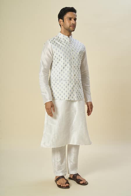 Buy Arihant Rai Sinha Off White Brocade, Silk Embroidery Floral Butta Woven Bundi And Kurta Set Online at Aza Fashions Buy_Arihant Rai Sinha_Off White Brocade, Silk Embroidery Floral Butta Woven Bundi And Kurta Set _Online_at_Aza_Fashions