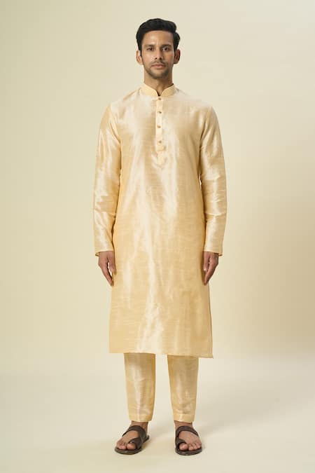 Arihant Rai Sinha_Green Brocade, Silk Embroidery Woven Leaf Bundi And Solid Kurta Set _Online_at_Aza_Fashions