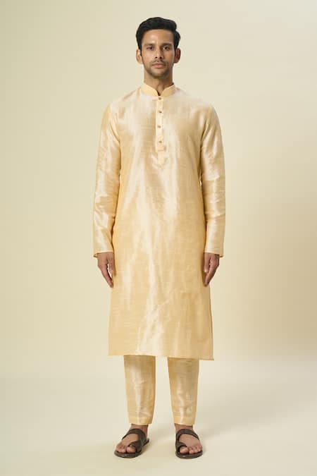 Buy_Arihant Rai Sinha_Yellow Brocade, Silk Embroidery Floral Butta Bundi Set _Online_at_Aza_Fashions