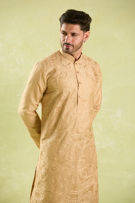 Arihant Rai Sinha Beige Polyester, Silk, Chanderi Embroidery Floral Aari Kurta Set Online at Aza Fashions Arihant Rai Sinha_Beige Polyester, Silk, Chanderi Embroidery Floral Aari Kurta Set _Online_at_Aza_Fashions