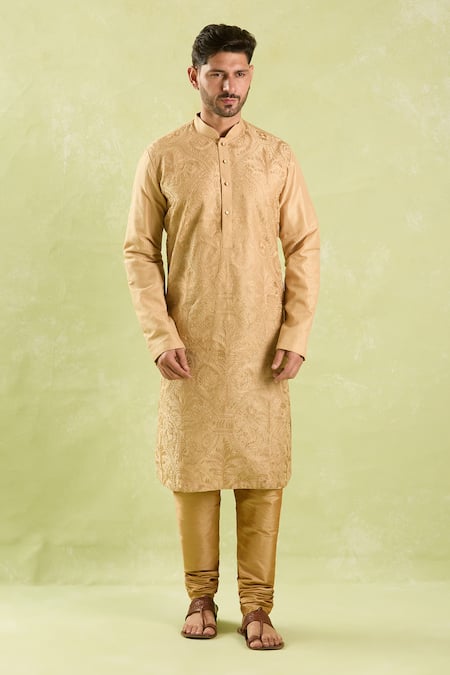 Buy Arihant Rai Sinha Beige Polyester, Silk, Chanderi Embroidery Floral Aari Kurta Set Online at Aza Fashions Buy_Arihant Rai Sinha_Beige Polyester, Silk, Chanderi Embroidery Floral Aari Kurta Set _Online_at_Aza_Fashions