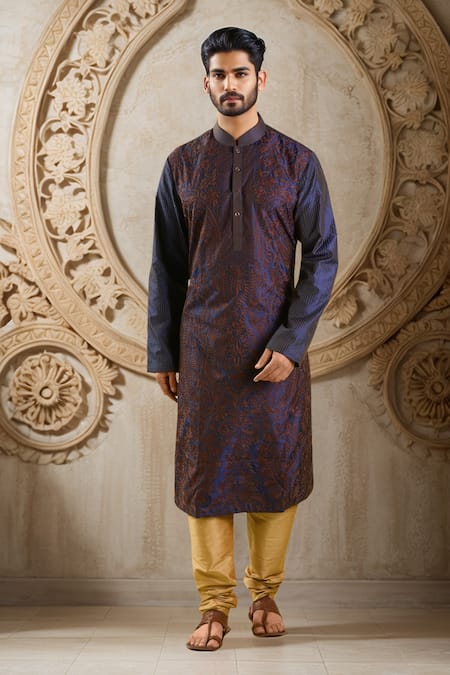 Samyukta Singhania Blue , Chanderi Embroidery Floral Paisley Kurta Set 