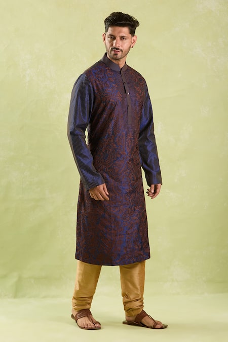Arihant Rai Sinha_Blue , Chanderi Embroidery Floral Paisley Kurta Set _Online_at_Aza_Fashions