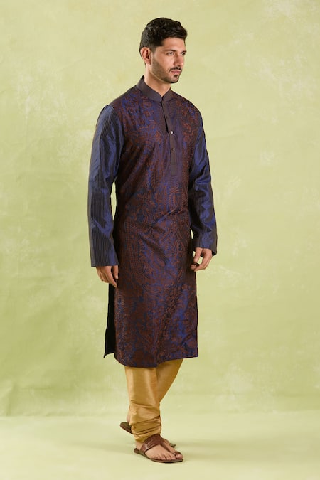 Buy_Arihant Rai Sinha_Blue , Chanderi Embroidery Floral Paisley Kurta Set _Online_at_Aza_Fashions