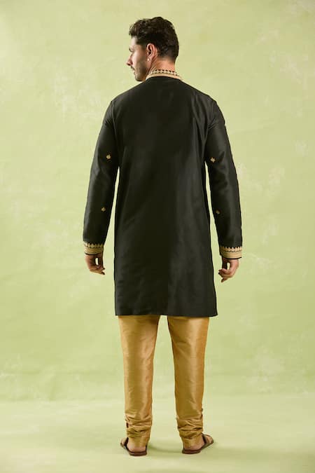 Shop Arihant Rai Sinha Black Polyester, Silk Embroidery, Zari Kurta Set at Aza Fashions Shop_Arihant Rai Sinha_Black Polyester, Silk Embroidery, Zari Kurta Set _at_Aza_Fashions