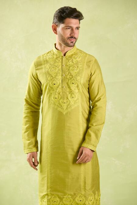 Arihant Rai Sinha Green Polyester, Silk, Chanderi Embroidery, Mirrors Floral Kurta Set Online at Aza Fashions Arihant Rai Sinha_Green Polyester, Silk, Chanderi Embroidery, Mirrors Floral Kurta Set _Online_at_Aza_Fashions