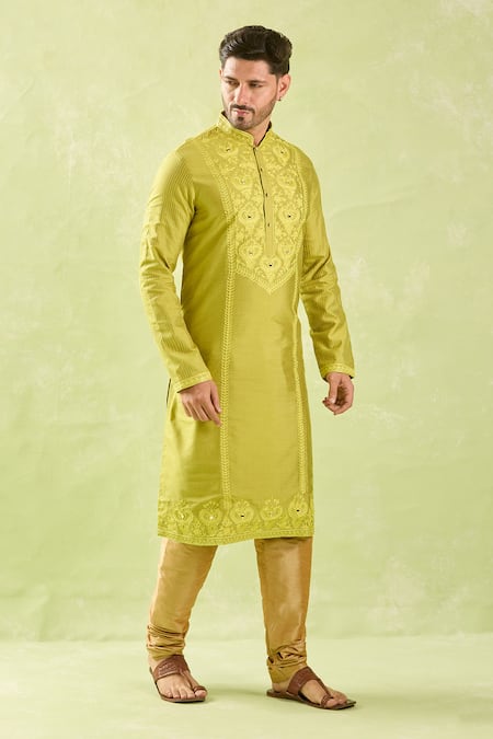 Buy Arihant Rai Sinha Green Polyester, Silk, Chanderi Embroidery, Mirrors Floral Kurta Set Online at Aza Fashions Buy_Arihant Rai Sinha_Green Polyester, Silk, Chanderi Embroidery, Mirrors Floral Kurta Set _Online_at_Aza_Fashions