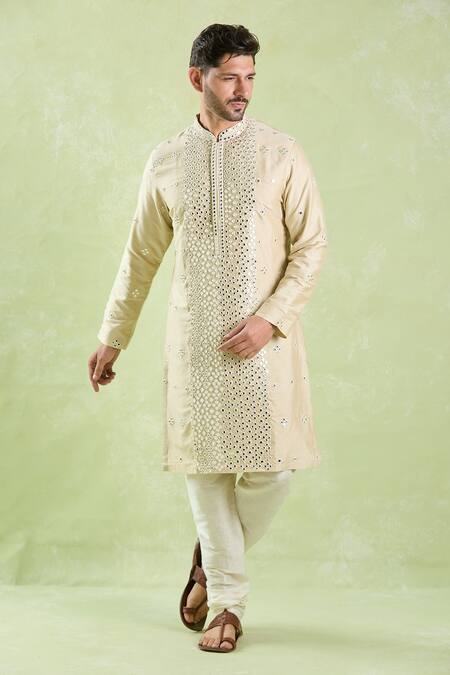 Buy Arihant Rai Sinha Beige Polyester, Silk, Chanderi Mirrors, Embroidery Kurta Set Online at Aza Fashions Buy_Arihant Rai Sinha_Beige Polyester, Silk, Chanderi Mirrors, Embroidery Kurta Set _Online_at_Aza_Fashions