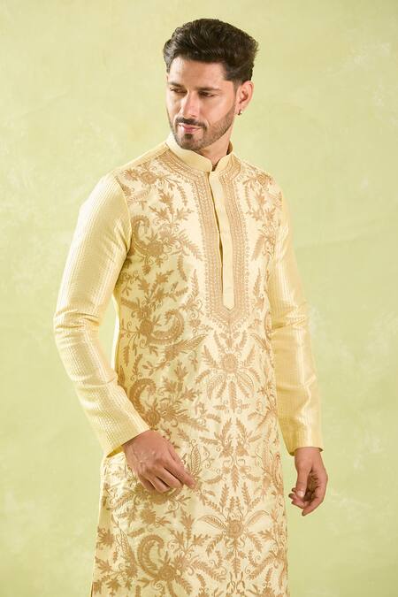 Arihant Rai Sinha Beige Silk, Chanderi Embroidery Floral Bloom Kurta Set Online at Aza Fashions Arihant Rai Sinha_Beige Silk, Chanderi Embroidery Floral Bloom Kurta Set _Online_at_Aza_Fashions