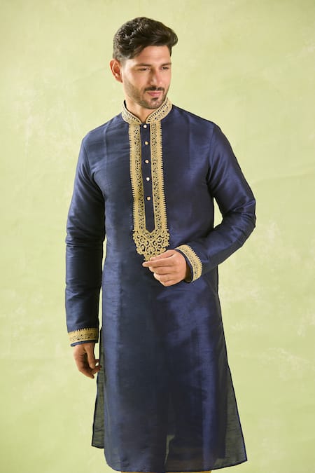 Arihant Rai Sinha Blue Silk, Polyester Embroidery, Zari, Diamonds Kurta With Churidar Set Online at Aza Fashions Arihant Rai Sinha_Blue Silk, Polyester Embroidery, Zari, Diamonds Kurta With Churidar Set _Online_at_Aza_Fashions