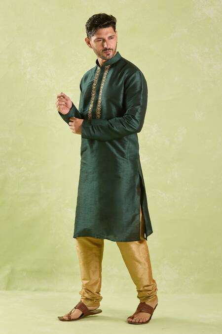Arihant Rai Sinha_Green Silk, Polyester Zari, Embroidery Paisley Motif Kurta Set _at_Aza_Fashions