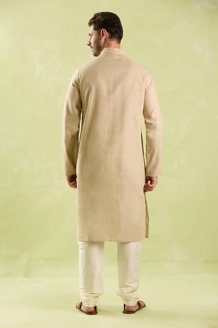 Shop Arihant Rai Sinha Beige Linen, Cotton Embroidery Floral Kurta Set at Aza Fashions Shop_Arihant Rai Sinha_Beige Linen, Cotton Embroidery Floral Kurta Set _at_Aza_Fashions