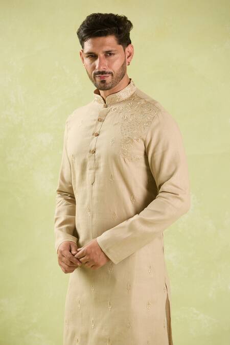 Arihant Rai Sinha Beige Linen, Cotton Embroidery Floral Kurta Set Online at Aza Fashions Arihant Rai Sinha_Beige Linen, Cotton Embroidery Floral Kurta Set _Online_at_Aza_Fashions