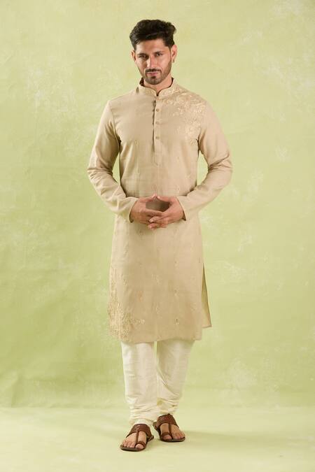 Buy Arihant Rai Sinha Beige Linen, Cotton Embroidery Floral Kurta Set Online at Aza Fashions Buy_Arihant Rai Sinha_Beige Linen, Cotton Embroidery Floral Kurta Set _Online_at_Aza_Fashions