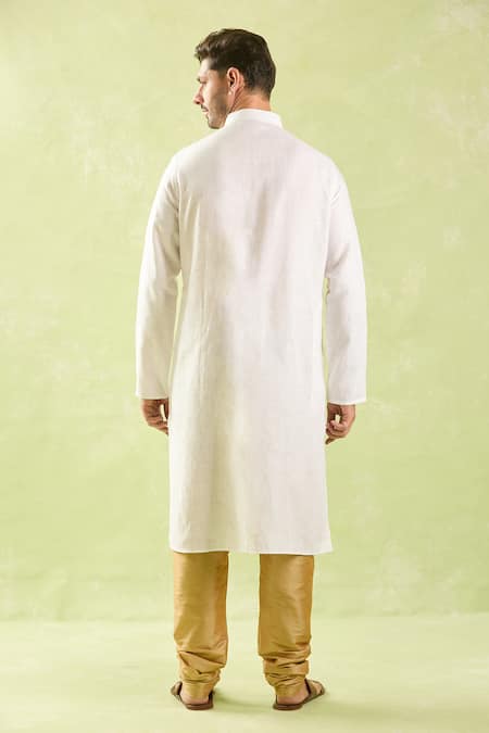 Shop_Arihant Rai Sinha_Off White Linen, Cotton Embroidery Floral Applique Kurta Set _at_Aza_Fashions